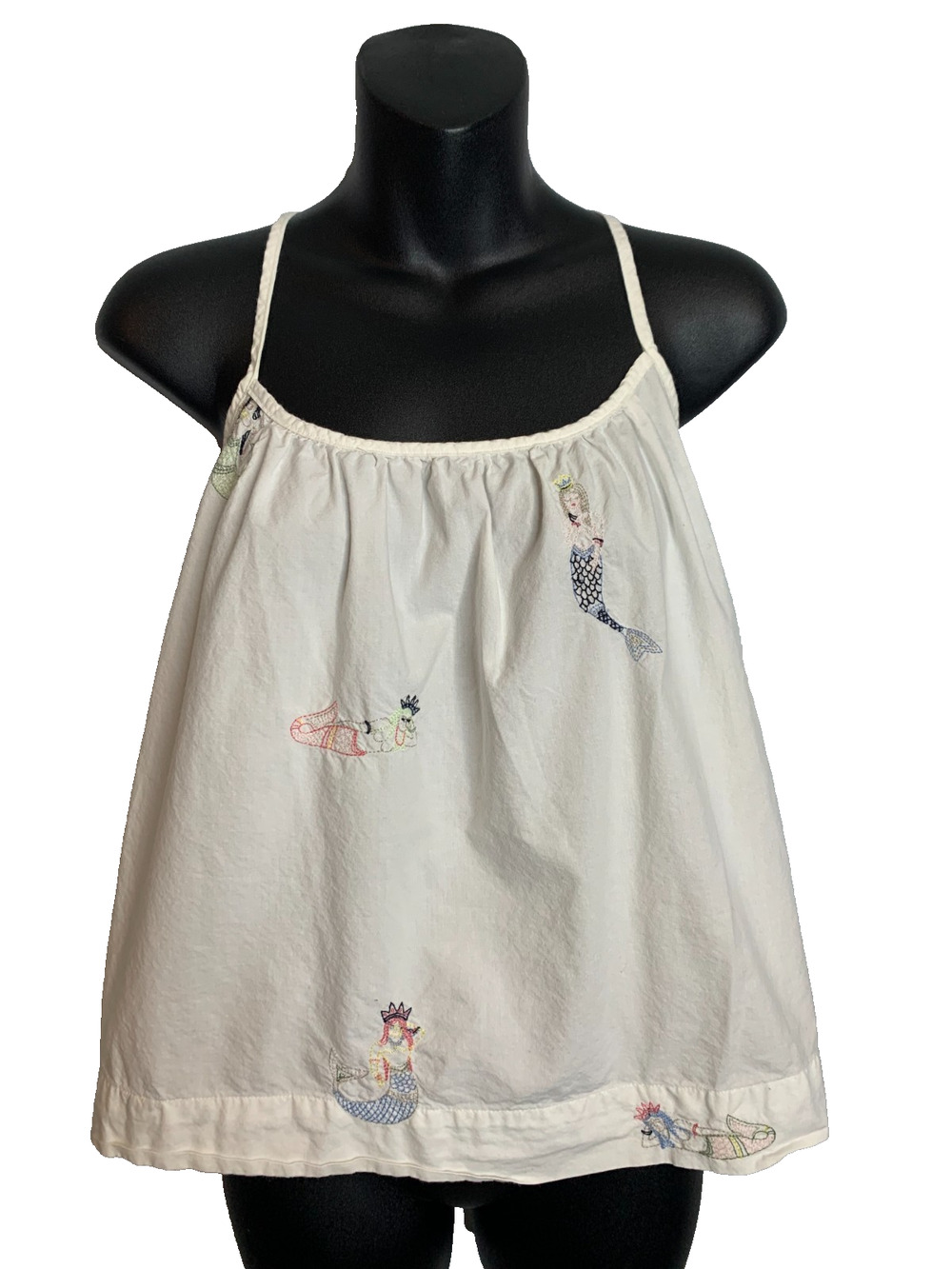 White Mermaid Tank Adjustible Spaghetti Straps 100% Organic Cotton